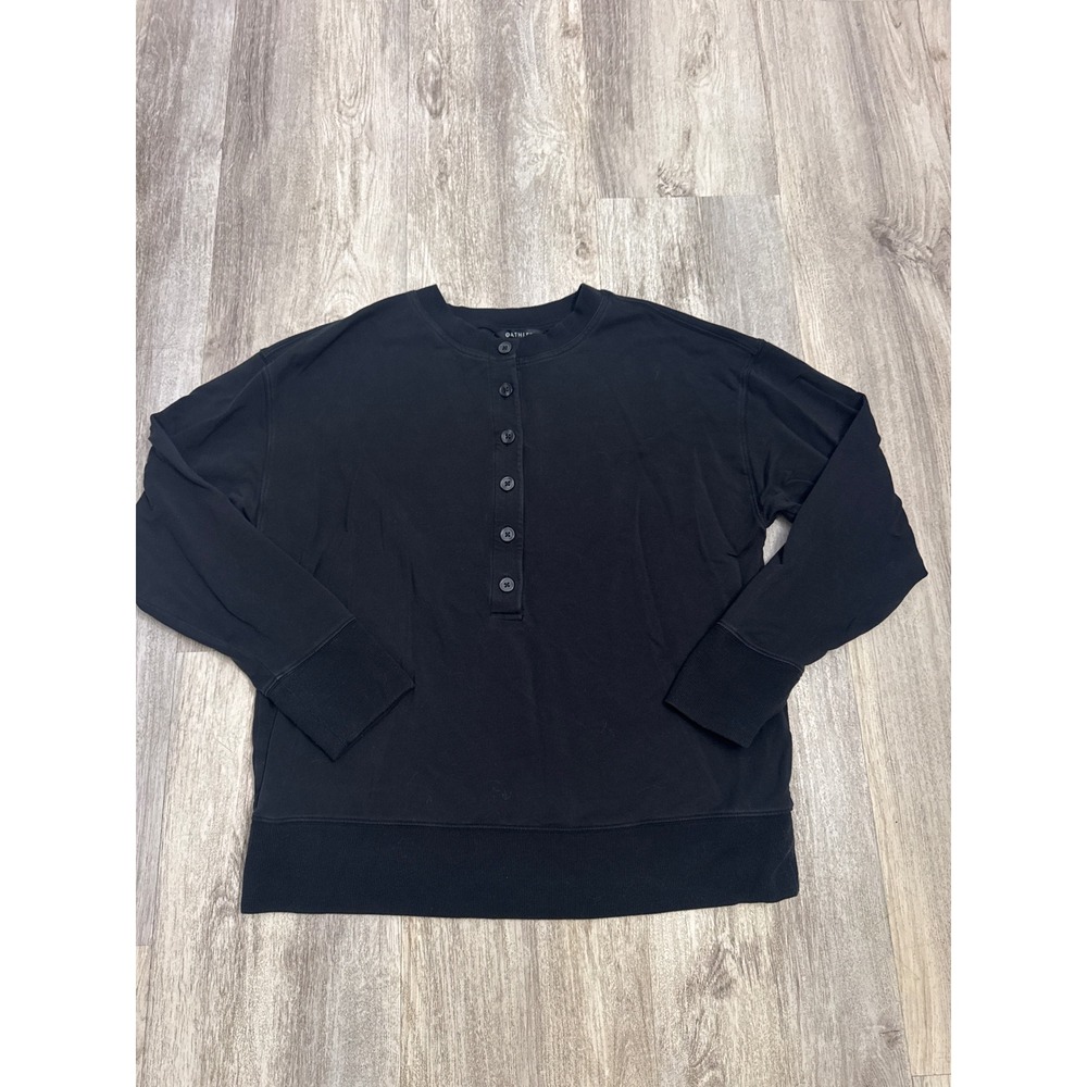 Athleta Balance Henley Sweatshirt Black Tencel Blend Pullover Womens Medium